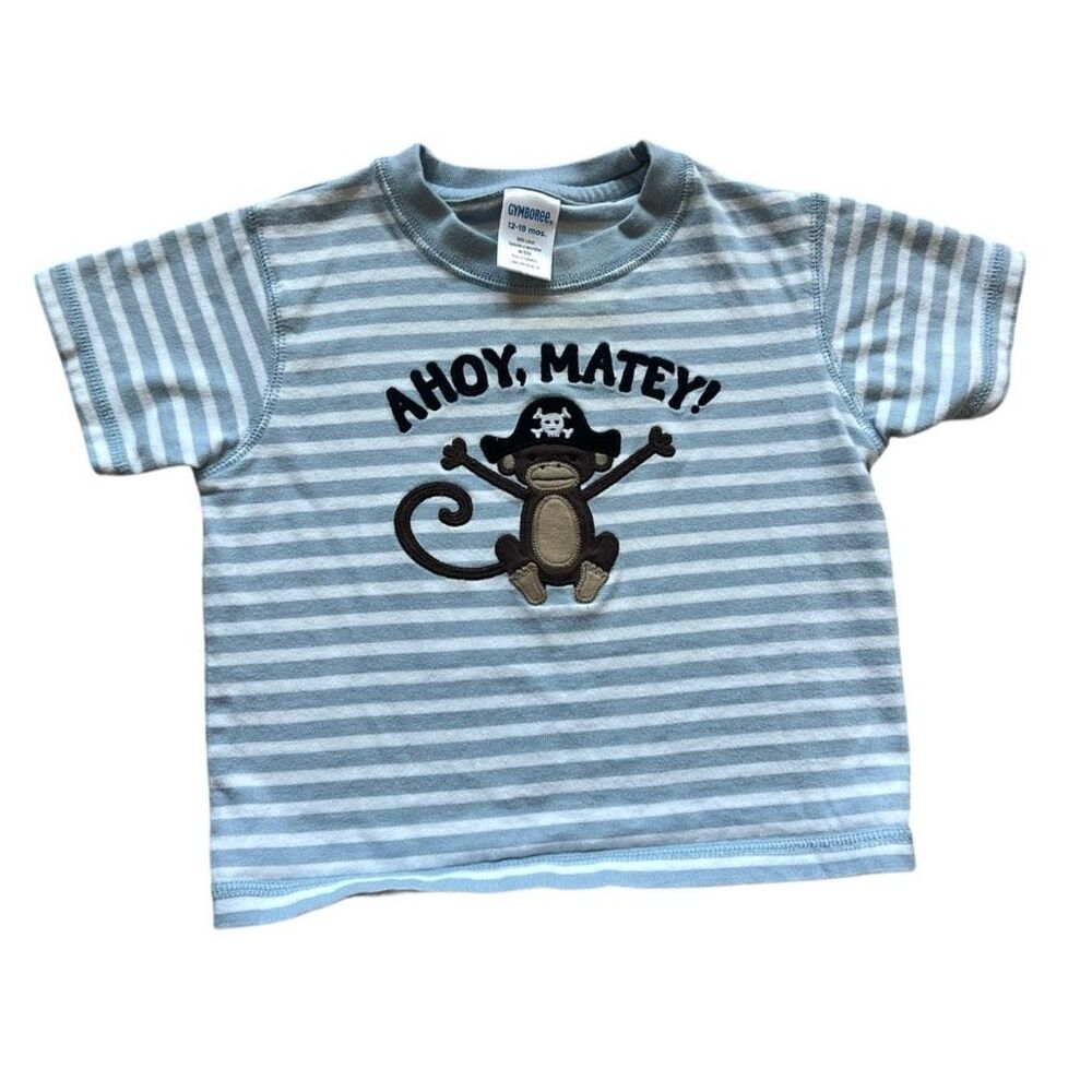 Baby Boys Gymboree Ahoy Monkey Embroidered Monkey Graphic Tee Shirt - Sz 12-18 m